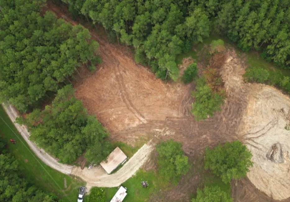 Aerial view of Double R land clearing work